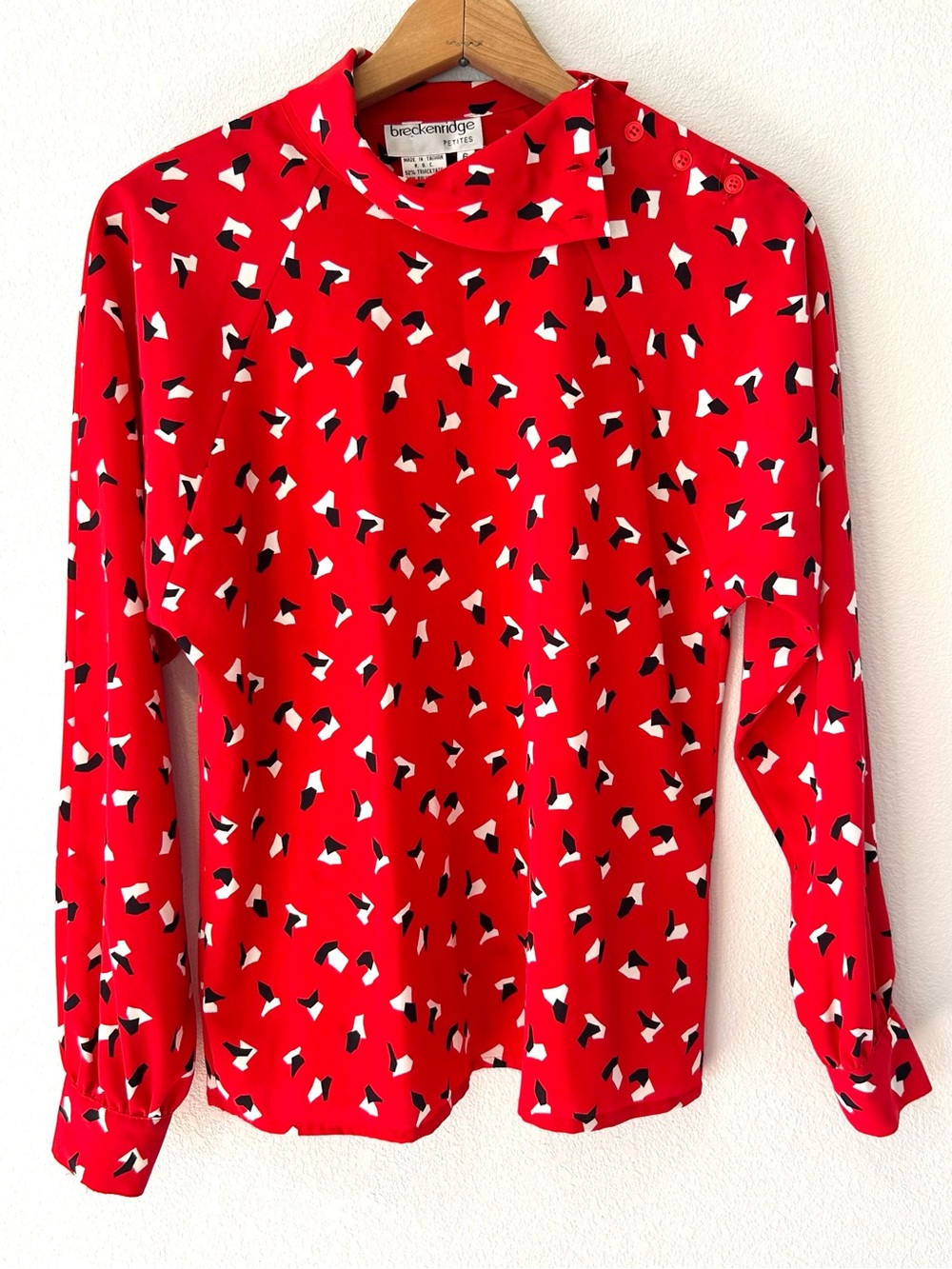 Breckenridge VTG 80s Black, Red, White Satin Blouse Preppy Working Girl Size 6